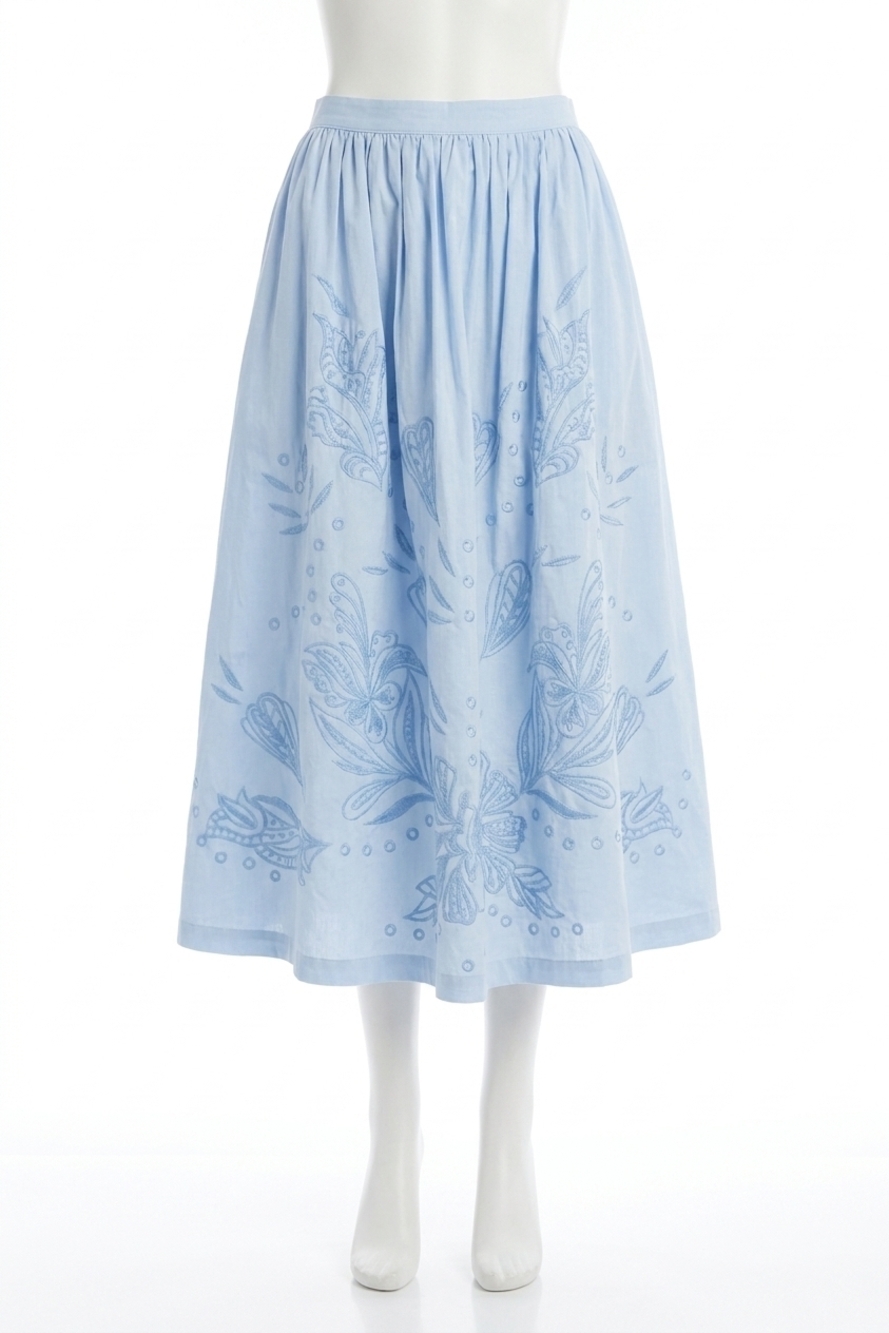 NEW MABLE janie embroidered crop top and midi skirt set in blue